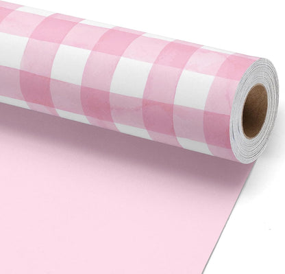 Pink Gingham Wrapping Paper, Baby Girl Shower Gift Wrap