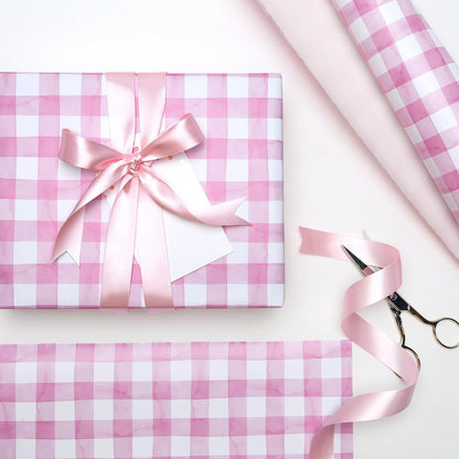 Pink Gingham Wrapping Paper, Baby Girl Shower Gift Wrap
