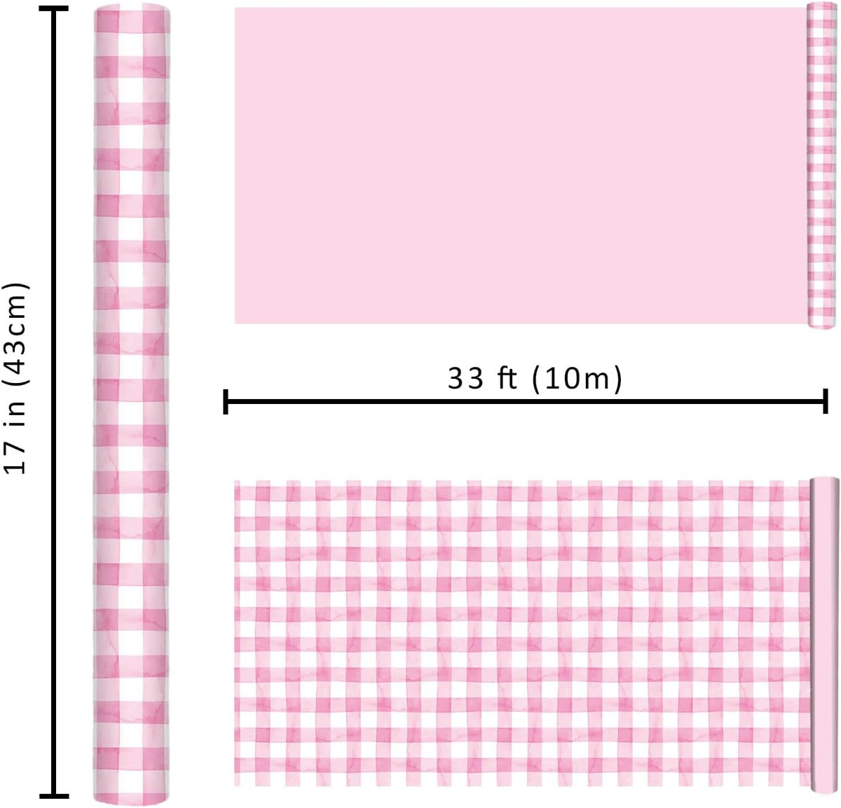 Pink Gingham Wrapping Paper, Baby Girl Shower Gift Wrap