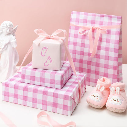 Pink Gingham Wrapping Paper, Baby Girl Shower Gift Wrap