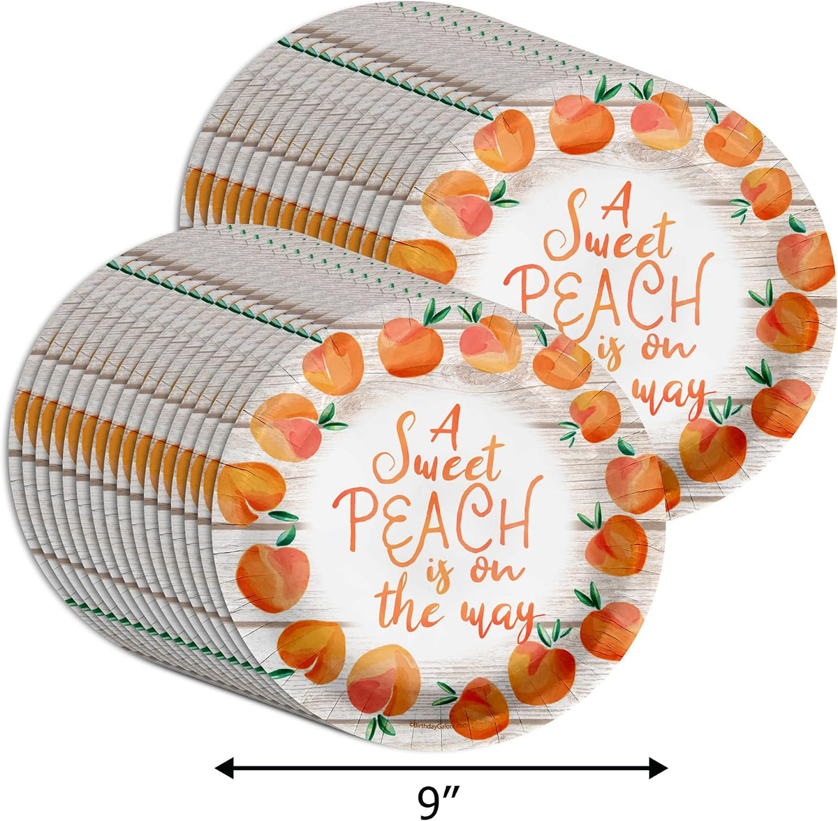 Sweet Peach on the Way Gender Reveal Baby Shower – 32 Pieces Large 9" Round Disposable Paper Plates – Ideal for Vibrant, Bright Themes, Celebrations, Party Decorations & Special Events