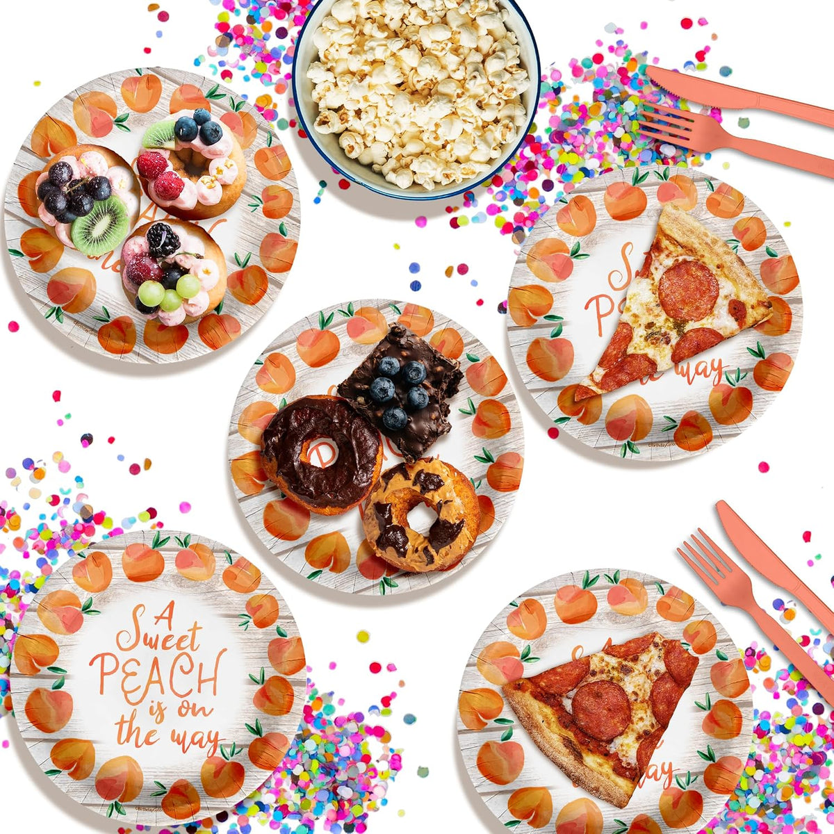 Sweet Peach on the Way Gender Reveal Baby Shower – 32 Pieces Large 9" Round Disposable Paper Plates – Ideal for Vibrant, Bright Themes, Celebrations, Party Decorations & Special Events
