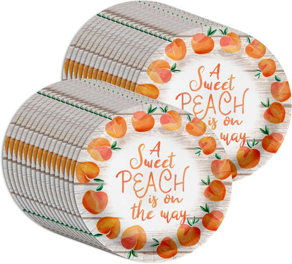Sweet Peach on the Way Gender Reveal Baby Shower – 32 Pieces Large 9" Round Disposable Paper Plates – Ideal for Vibrant, Bright Themes, Celebrations, Party Decorations & Special Events