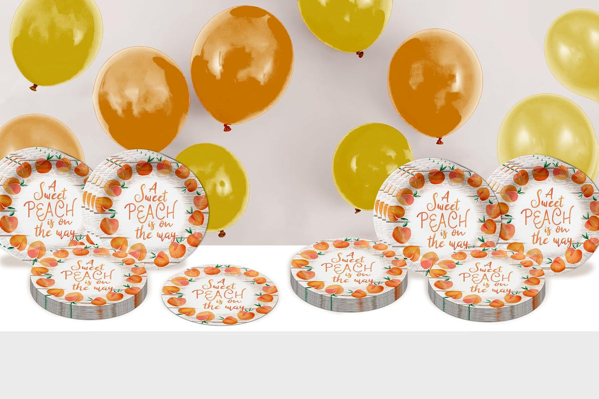 Sweet Peach on the Way Gender Reveal Baby Shower – 32 Pieces Large 9" Round Disposable Paper Plates – Ideal for Vibrant, Bright Themes, Celebrations, Party Decorations & Special Events