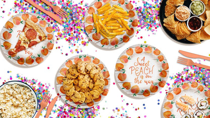 Sweet Peach on the Way Gender Reveal Baby Shower – 32 Pieces Large 9" Round Disposable Paper Plates – Ideal for Vibrant, Bright Themes, Celebrations, Party Decorations & Special Events