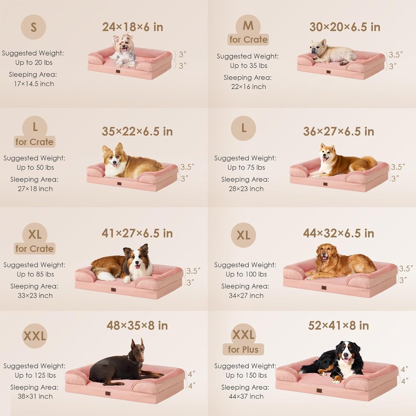 Orthopedic Dog Bed for Small Dogs, Waterproof Memory Foam Small Dog Beds with Sides, Non-Slip Bottom and Egg-Crate Foam Medium Pet Couch Bed with Washable Removable Cover, Dusty Pink