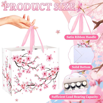 Large Cherry Blossom Gift Bag with Tissue Paper and Card Sakura Pink Gift Bags Floral Wrapping Paper Flower Cherry Blossom Party Decorations for Girls Women Birthday Bridal Shower Party Supplies