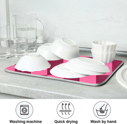 Checkered Hot Pink Dish Drying Mat for Kitchen Counter Kitchen Drying Mat Dish Rack Mat Dish Drainer Pad Microfiber Absorbent Washable Drying Pad for Countertop 16 x 18