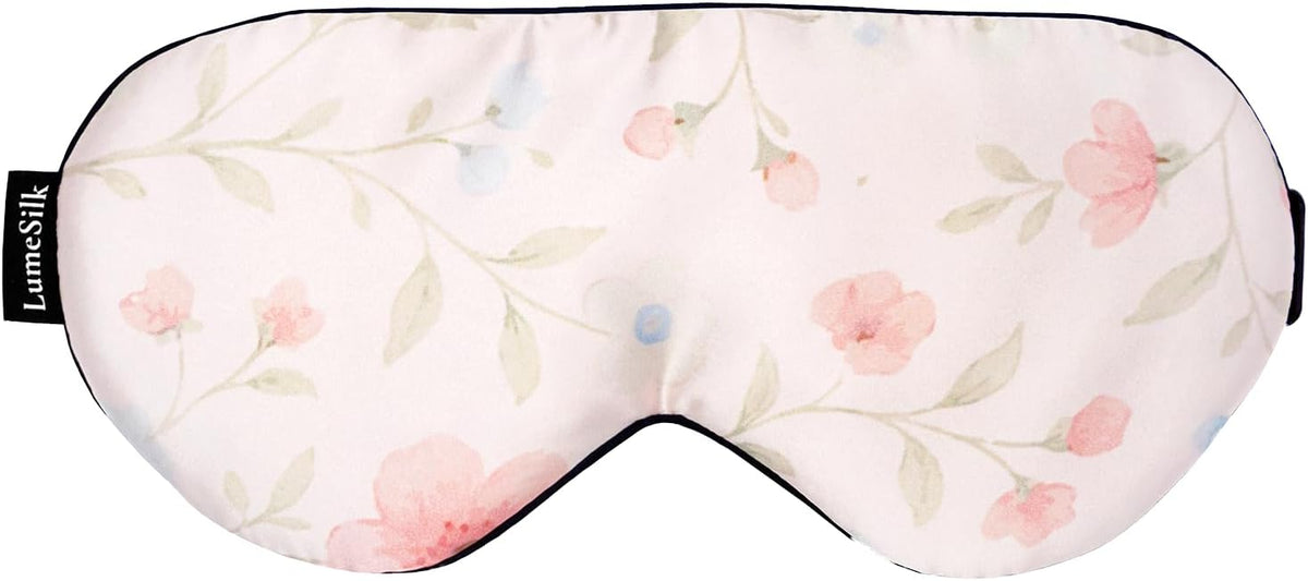 Silk Sleep Mask with 100% Mulberry Silk Inner Layer, Adjustable Strap Eye Mask for Women & Men, Sleep Mask Blackout for Night Sleeping and Daytime Travel (Pink Flower)