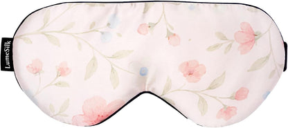 Silk Sleep Mask with 100% Mulberry Silk Inner Layer, Adjustable Strap Eye Mask for Women & Men, Sleep Mask Blackout for Night Sleeping and Daytime Travel (Pink Flower)