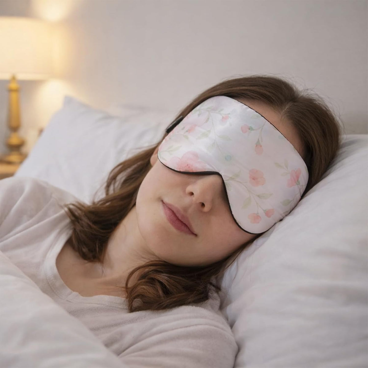 Silk Sleep Mask with 100% Mulberry Silk Inner Layer, Adjustable Strap Eye Mask for Women & Men, Sleep Mask Blackout for Night Sleeping and Daytime Travel (Pink Flower)