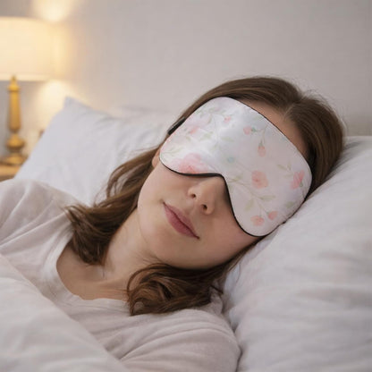 Silk Sleep Mask with 100% Mulberry Silk Inner Layer, Adjustable Strap Eye Mask for Women & Men, Sleep Mask Blackout for Night Sleeping and Daytime Travel (Pink Flower)