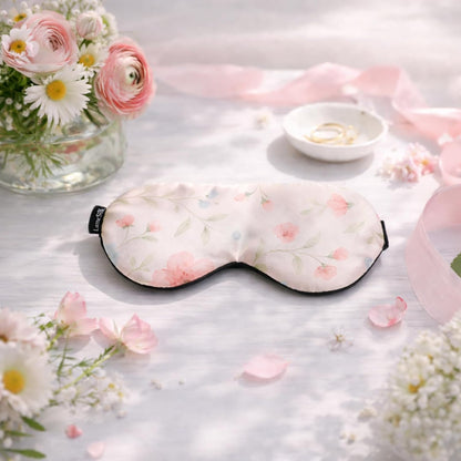 Silk Sleep Mask with 100% Mulberry Silk Inner Layer, Adjustable Strap Eye Mask for Women & Men, Sleep Mask Blackout for Night Sleeping and Daytime Travel (Pink Flower)