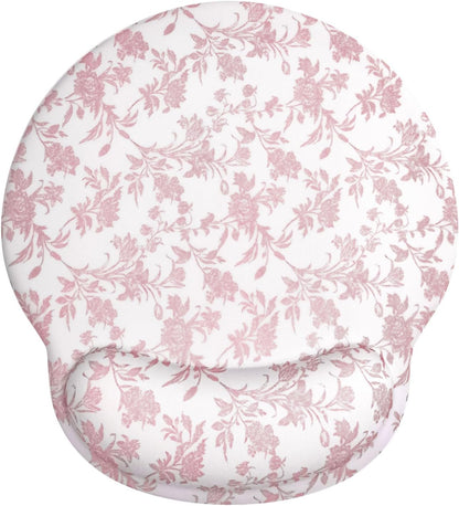Cute Sage Pink Floral Mouse Pad with Gel Wrist Support Mouse Pad,Ergonomic Aesthetic,Comfort Mousepad for Office Work Computer,Pain Relief Mousepad with Non-Slip Silicone Base,Blooming Flower