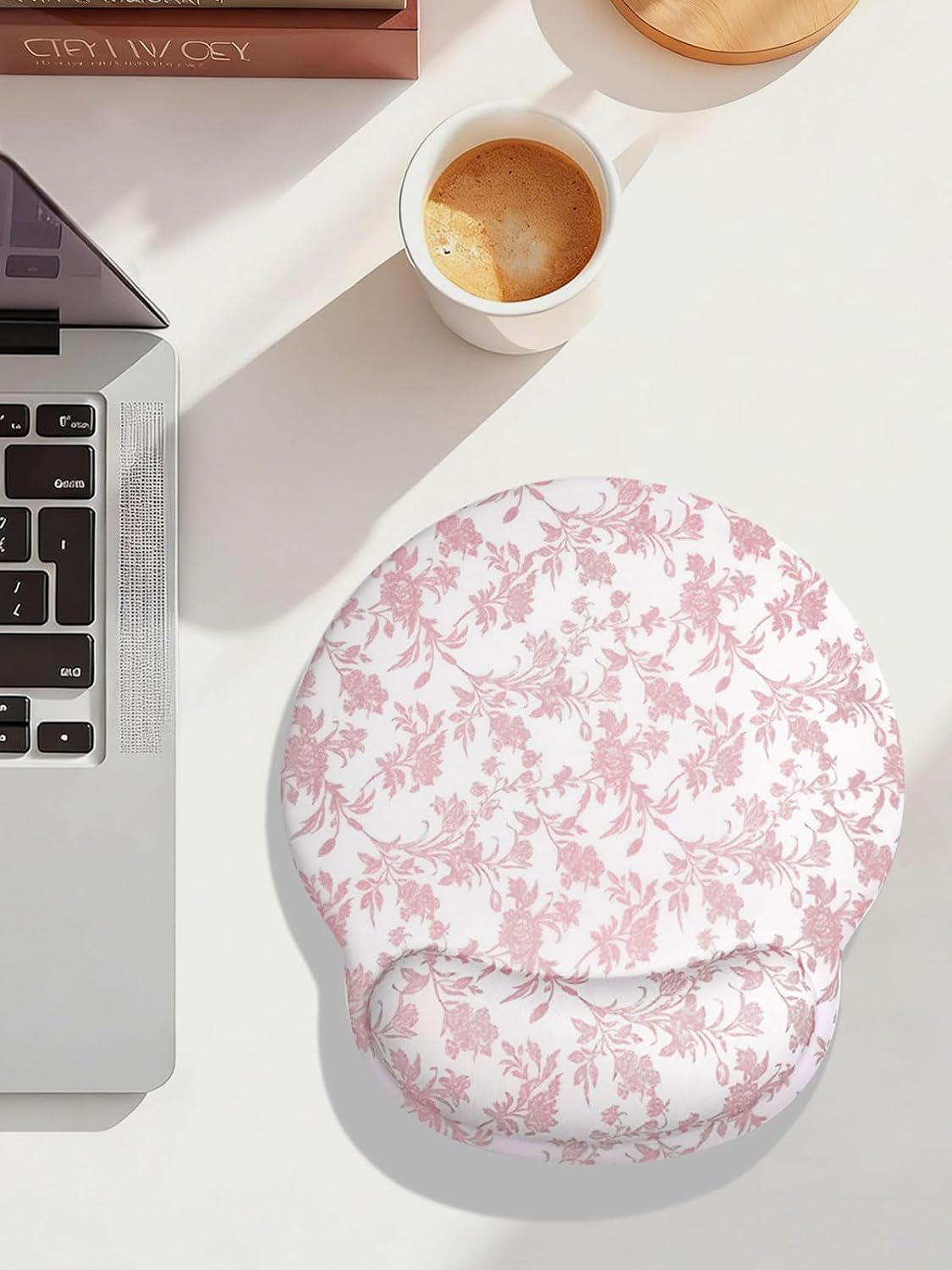 Cute Sage Pink Floral Mouse Pad with Gel Wrist Support Mouse Pad,Ergonomic Aesthetic,Comfort Mousepad for Office Work Computer,Pain Relief Mousepad with Non-Slip Silicone Base,Blooming Flower