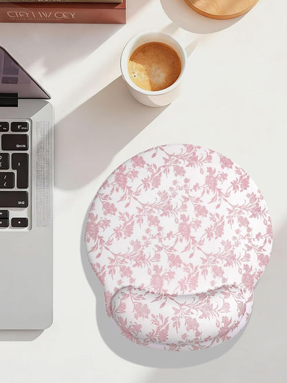 Cute Sage Pink Floral Mouse Pad with Gel Wrist Support Mouse Pad,Ergonomic Aesthetic,Comfort Mousepad for Office Work Computer,Pain Relief Mousepad with Non-Slip Silicone Base,Blooming Flower