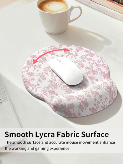 Cute Sage Pink Floral Mouse Pad with Gel Wrist Support Mouse Pad,Ergonomic Aesthetic,Comfort Mousepad for Office Work Computer,Pain Relief Mousepad with Non-Slip Silicone Base,Blooming Flower