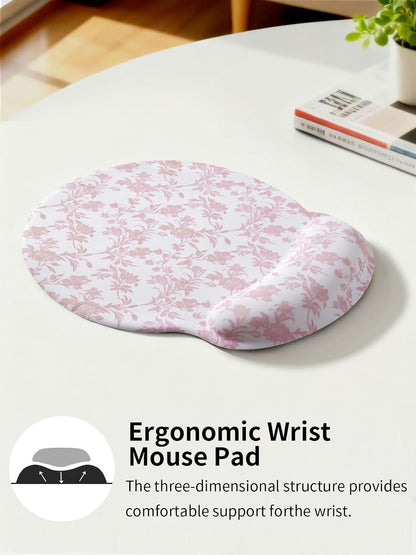 Cute Sage Pink Floral Mouse Pad with Gel Wrist Support Mouse Pad,Ergonomic Aesthetic,Comfort Mousepad for Office Work Computer,Pain Relief Mousepad with Non-Slip Silicone Base,Blooming Flower