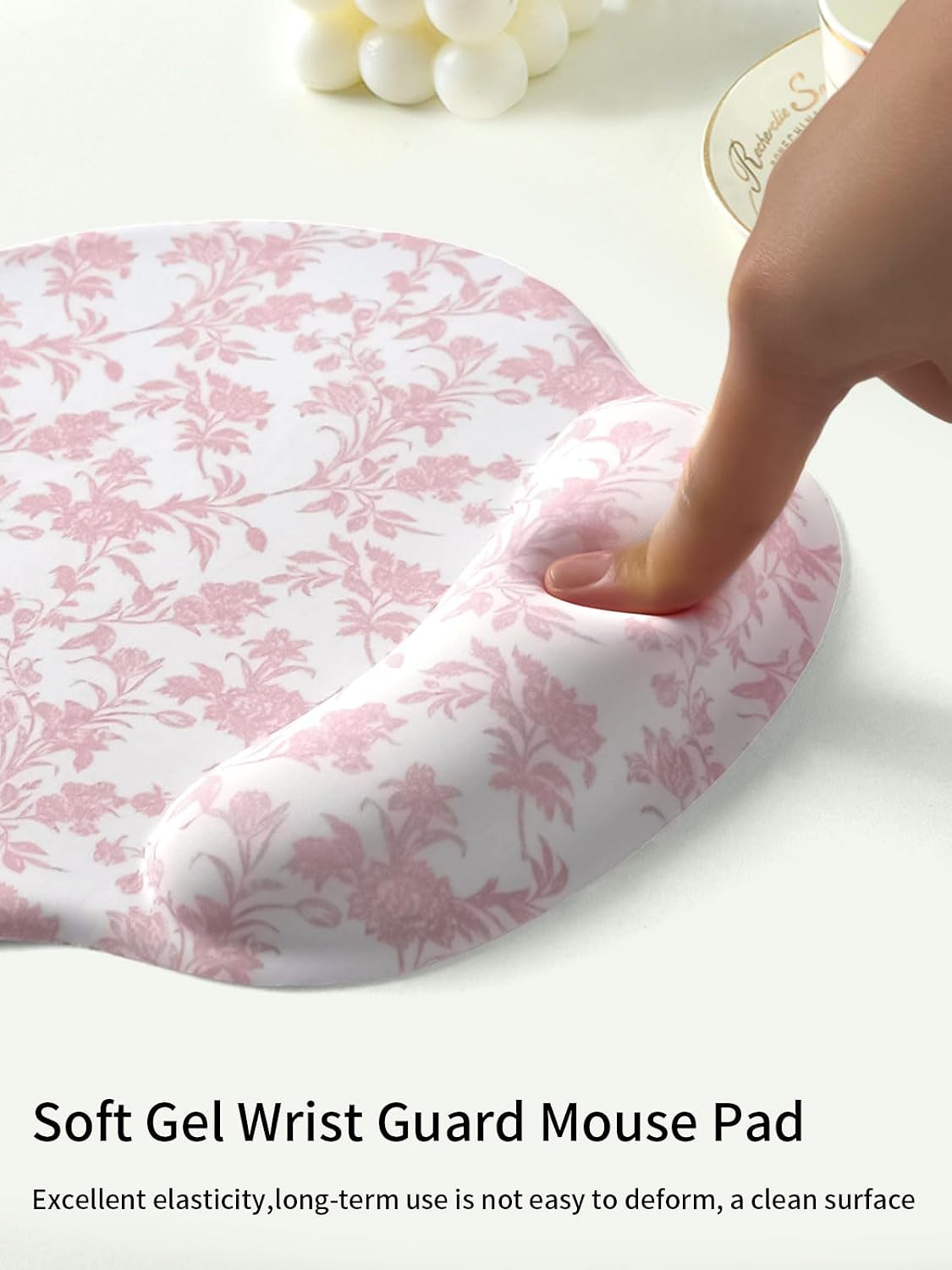 Cute Sage Pink Floral Mouse Pad with Gel Wrist Support Mouse Pad,Ergonomic Aesthetic,Comfort Mousepad for Office Work Computer,Pain Relief Mousepad with Non-Slip Silicone Base,Blooming Flower