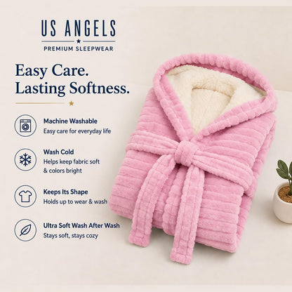 Plush Robe For Girls- Plush Winter PJ Robe With Pockets, Hoodie & Belt- Ultra-Soft Bathrobe