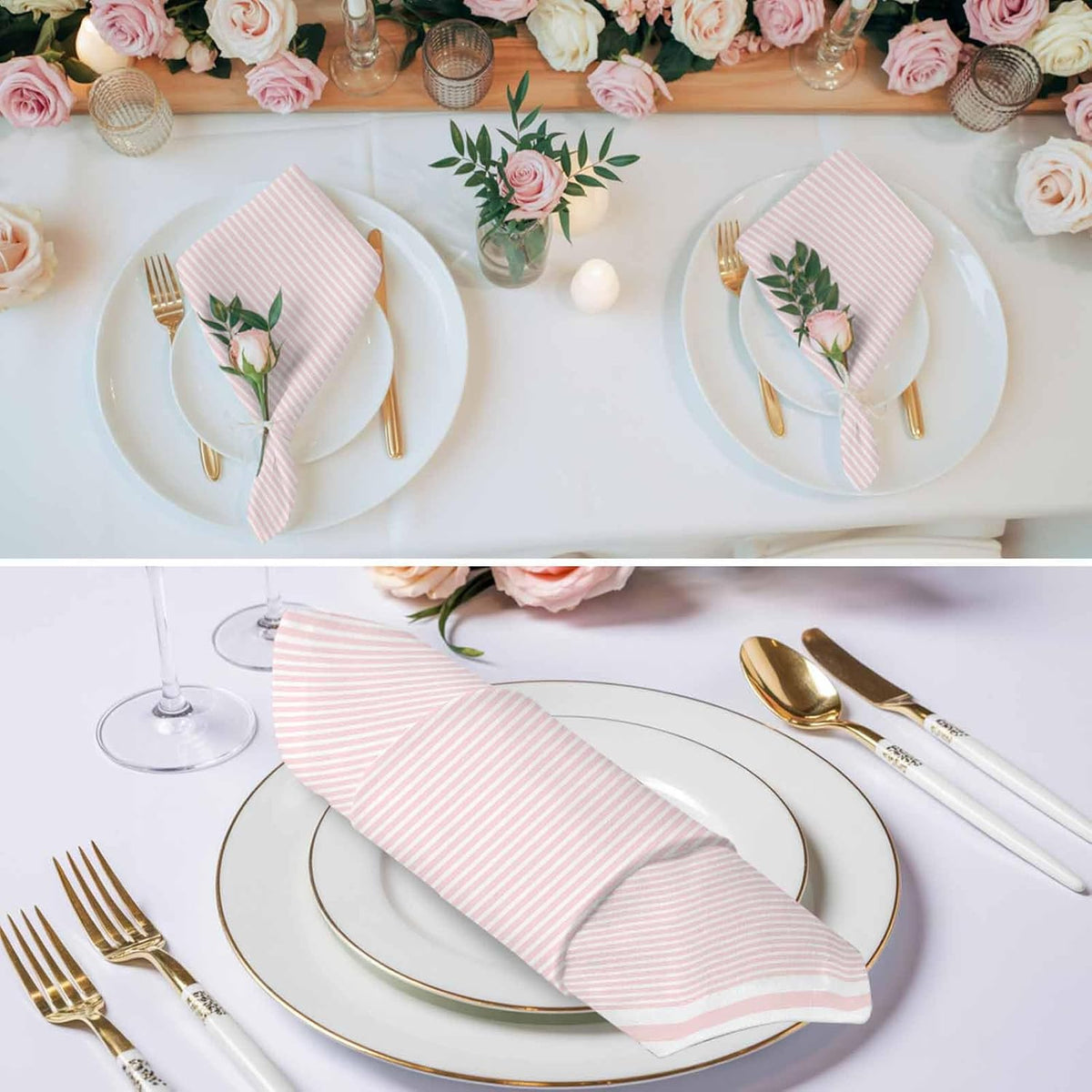 Cloth Napkins 20 x 20 Inch Pink Stripe Soft Absorbent Dinner Napkins Stripe Pink White Washable Reusable Kitchen Napkin Sets for Parties Wedding Restaurant Hotel