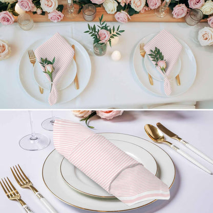 Cloth Napkins 20 x 20 Inch Pink Stripe Soft Absorbent Dinner Napkins Stripe Pink White Washable Reusable Kitchen Napkin Sets for Parties Wedding Restaurant Hotel