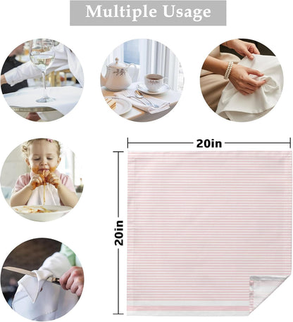 Cloth Napkins 20 x 20 Inch Pink Stripe Soft Absorbent Dinner Napkins Stripe Pink White Washable Reusable Kitchen Napkin Sets for Parties Wedding Restaurant Hotel