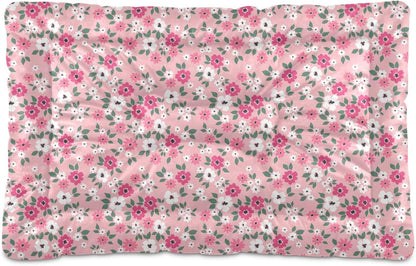 Pink Floral Pet Bed Pad Soft Dog Bed Mat with Anti-Slip Bottom, Machine Washable Crate Pad Mattress for Dog Sleeping