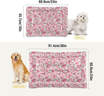 Pink Floral Pet Bed Pad Soft Dog Bed Mat with Anti-Slip Bottom, Machine Washable Crate Pad Mattress for Dog Sleeping
