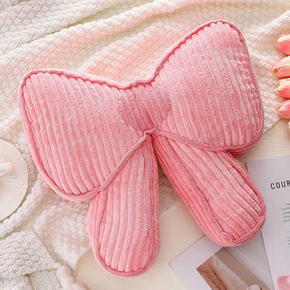Pink Bow Pillow 12'' Coquettish Bow Shaped Decorative Pillows Soft Corduroy Pink Cushion for Girls Women Room Bed Sofa Couch Aesthetic Home Decor Gift