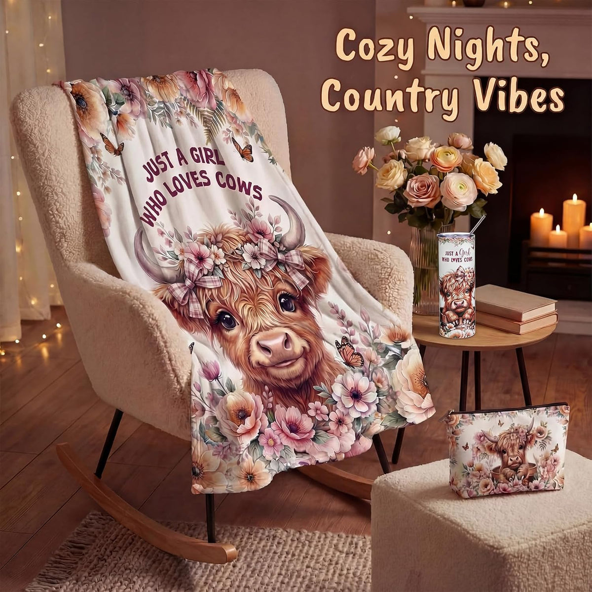 6 Pcs Highland Cow Gifts for Women, Pink & Peach