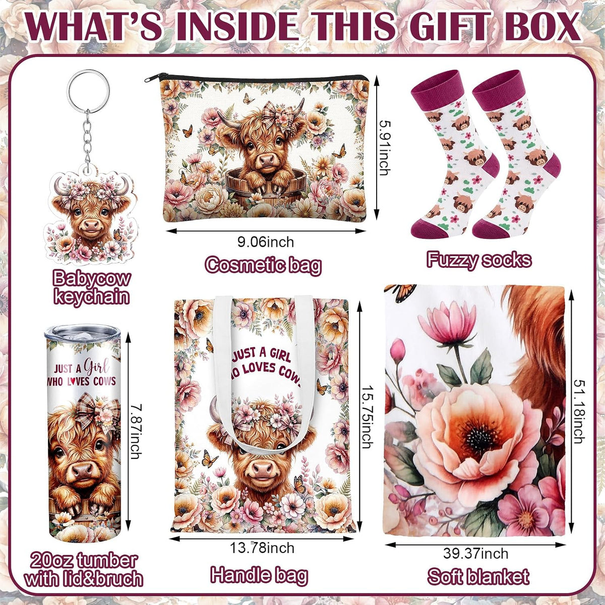 6 Pcs Highland Cow Gifts for Women, Pink & Peach