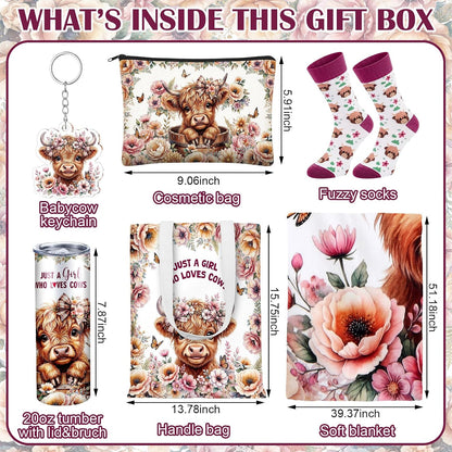 6 Pcs Highland Cow Gifts for Women, Pink & Peach