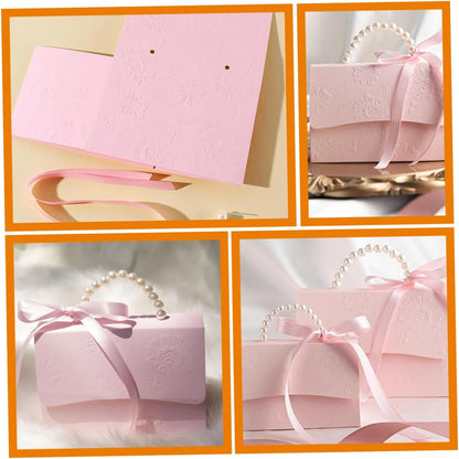 Mini and Medium Pink Boxes Set, Paper Floral Sweet Present Wrap Boxes with Pearl Chain, Party and Wedding Favor Decorative Packaging Bags