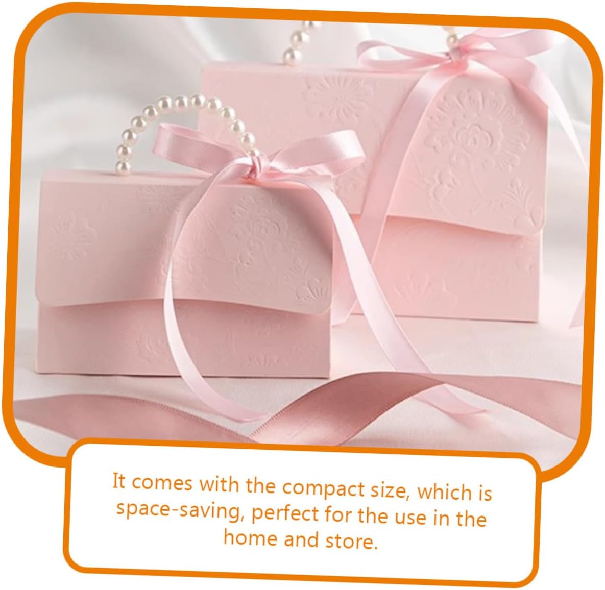 Mini and Medium Pink Boxes Set, Paper Floral Sweet Present Wrap Boxes with Pearl Chain, Party and Wedding Favor Decorative Packaging Bags