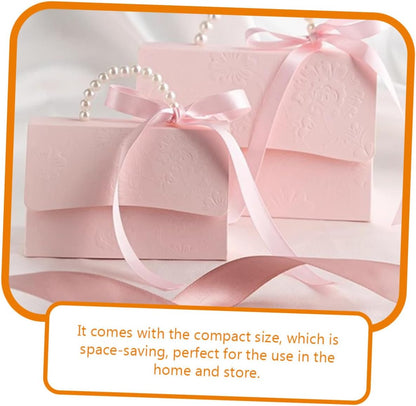 Mini and Medium Pink Boxes Set, Paper Floral Sweet Present Wrap Boxes with Pearl Chain, Party and Wedding Favor Decorative Packaging Bags