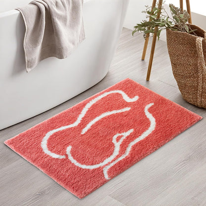 Minimalist Coral Abstract Line Art Woman Bathroom Mat, 17"x25" Extra Soft and Absorbent Microfiber Bath Rug, Non-Slip TPR Back, Plush Shaggy Bath Carpet for Floor