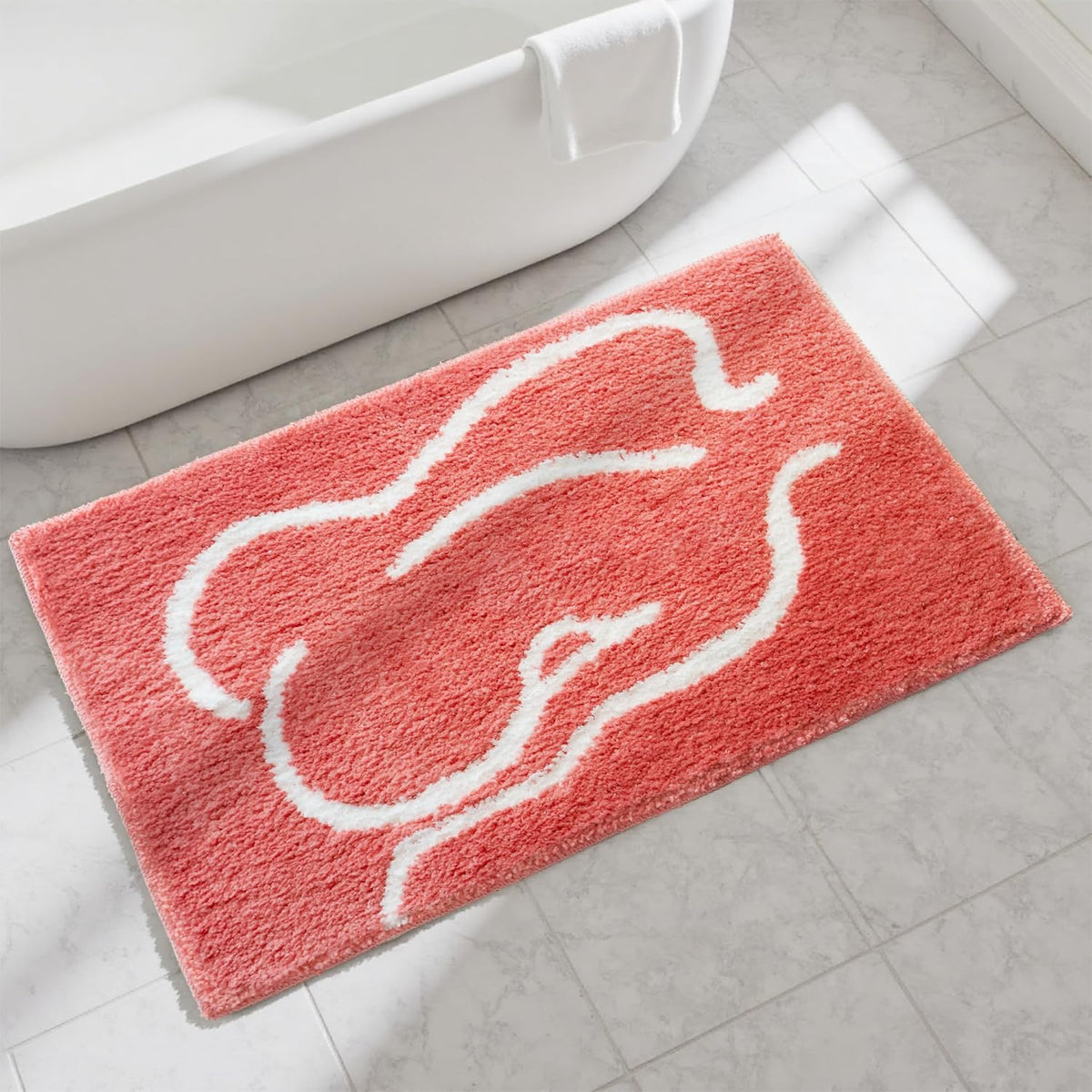 Minimalist Coral Abstract Line Art Woman Bathroom Mat, 17"x25" Extra Soft and Absorbent Microfiber Bath Rug, Non-Slip TPR Back, Plush Shaggy Bath Carpet for Floor