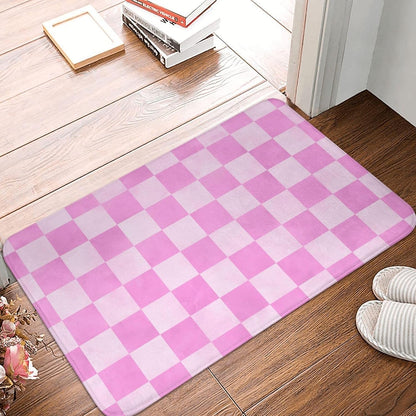 Pink Checker Print Bathroom Rugs 16x24 Inches, Non-Slip Absorbent Bath Mat Rugs, Machine Washable Bath Mats Shower Rug for Bathroom