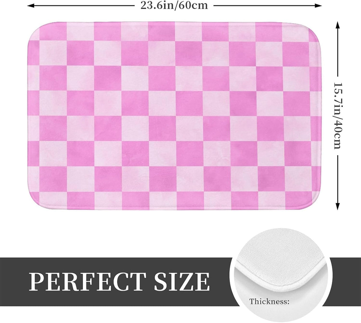 Pink Checker Print Bathroom Rugs 16x24 Inches, Non-Slip Absorbent Bath Mat Rugs, Machine Washable Bath Mats Shower Rug for Bathroom