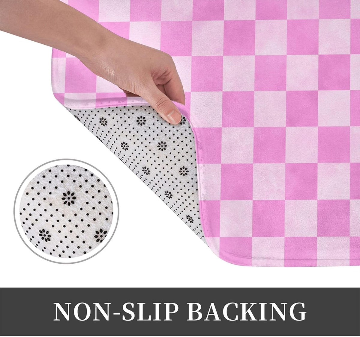 Pink Checker Print Bathroom Rugs 16x24 Inches, Non-Slip Absorbent Bath Mat Rugs, Machine Washable Bath Mats Shower Rug for Bathroom