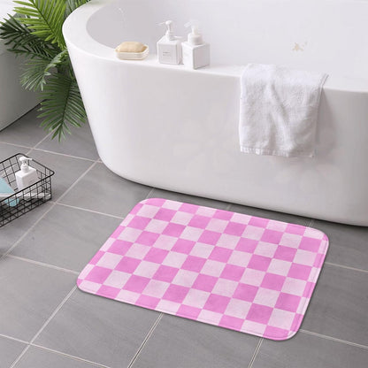 Pink Checker Print Bathroom Rugs 16x24 Inches, Non-Slip Absorbent Bath Mat Rugs, Machine Washable Bath Mats Shower Rug for Bathroom