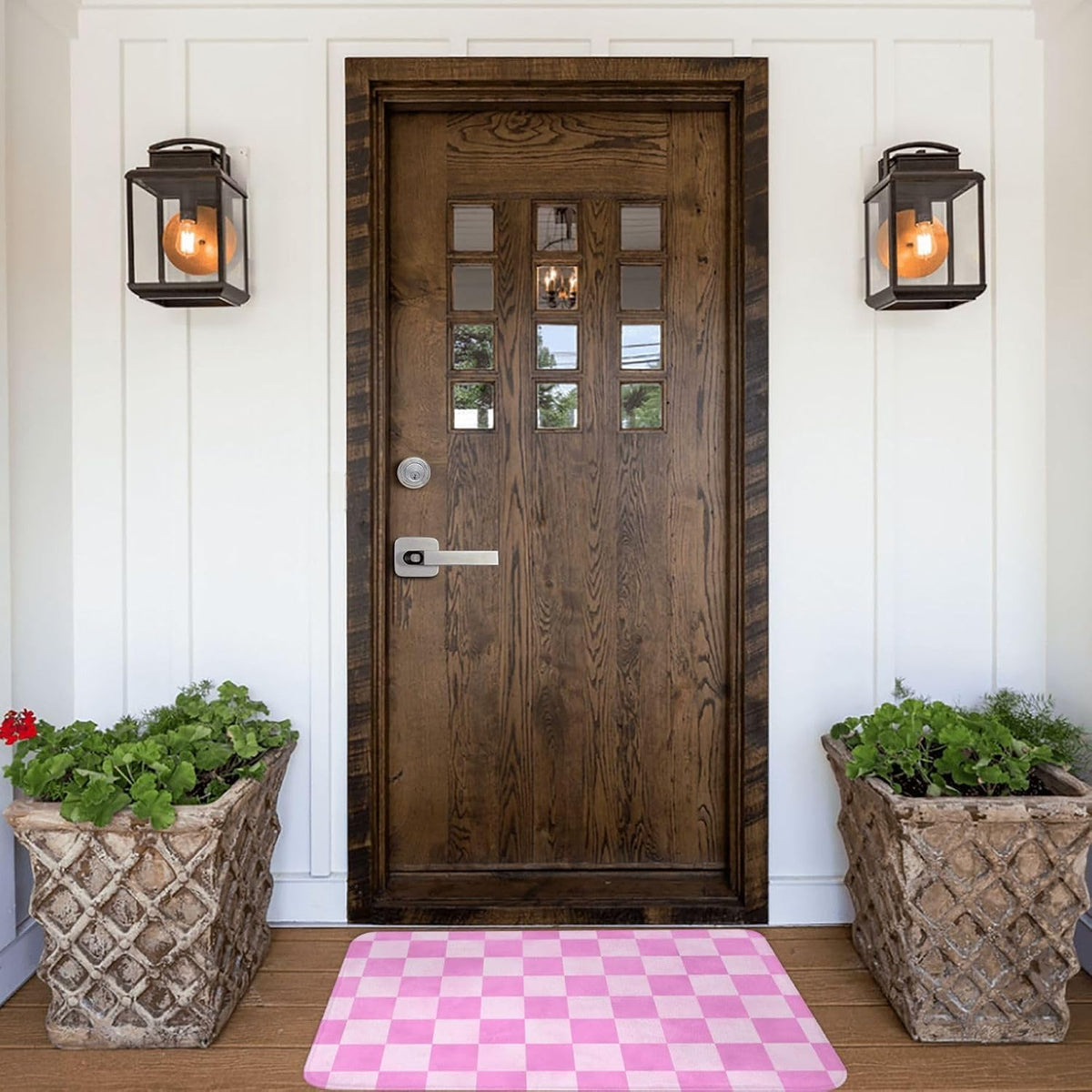 Pink Checker Print Bathroom Rugs 16x24 Inches, Non-Slip Absorbent Bath Mat Rugs, Machine Washable Bath Mats Shower Rug for Bathroom
