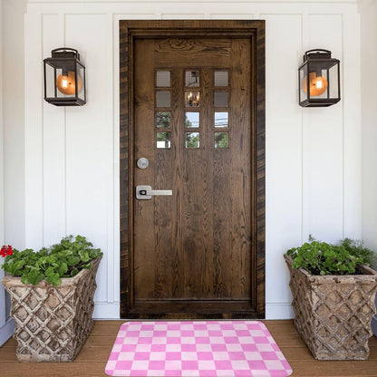 Pink Checker Print Bathroom Rugs 16x24 Inches, Non-Slip Absorbent Bath Mat Rugs, Machine Washable Bath Mats Shower Rug for Bathroom