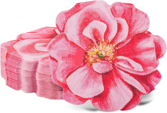 100Pcs Flower Paper Napkins Pink Disposable Floral Napkins Flower Shaped Cocktail Napkins for Mothers Day Birthday Bridal Baby Shower Party Supplies
