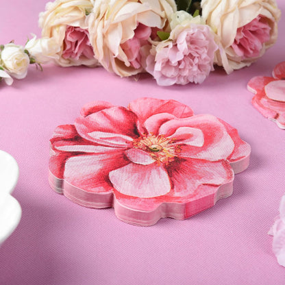 100Pcs Flower Paper Napkins Pink Disposable Floral Napkins Flower Shaped Cocktail Napkins for Mothers Day Birthday Bridal Baby Shower Party Supplies