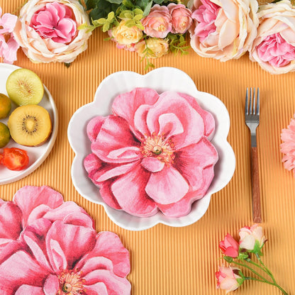 100Pcs Flower Paper Napkins Pink Disposable Floral Napkins Flower Shaped Cocktail Napkins for Mothers Day Birthday Bridal Baby Shower Party Supplies