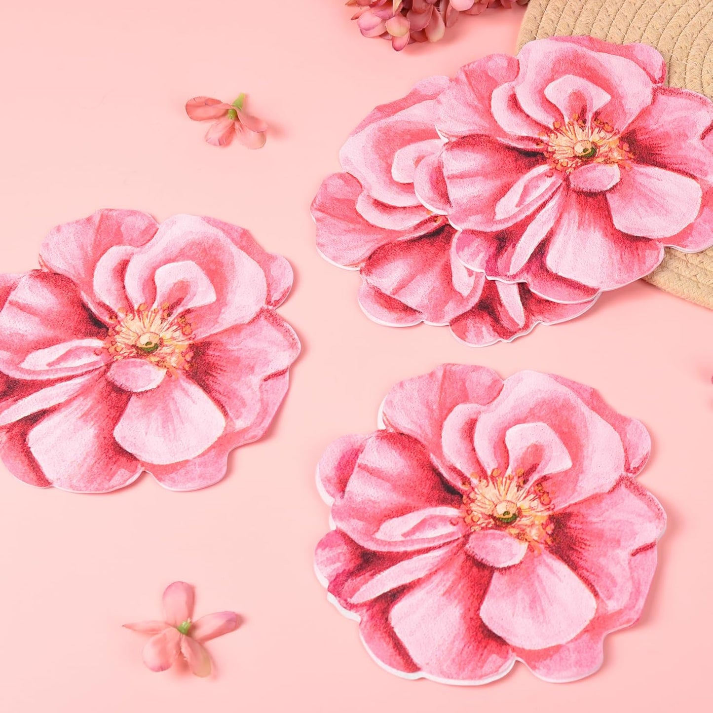 100Pcs Flower Paper Napkins Pink Disposable Floral Napkins Flower Shaped Cocktail Napkins for Mothers Day Birthday Bridal Baby Shower Party Supplies