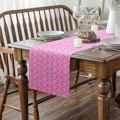 Damask Tabletop Decor for Kitchen Or Dining,Antique Victorian Baroque Boho Table Runners for Boys Teens Adult,Abstract Geometric Table Mat 13 X 60 Inches,Pink White