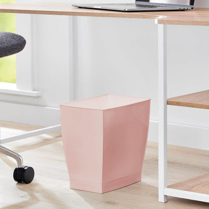 Small Plastic Bathroom Trash Can, Slim Rectangle Garbage Bin, Pink